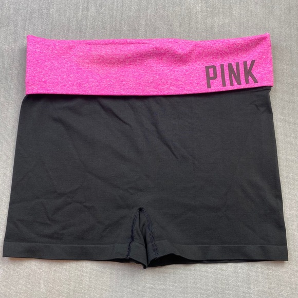 PINK Victoria's Secret Pants - Victoria's Secret PINK Vintage Y2K Fold Over Waist Yoga Shorts Pink Black Small